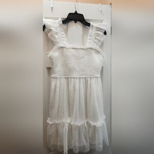 White Dot Tulle Dress with Ruffle Straps